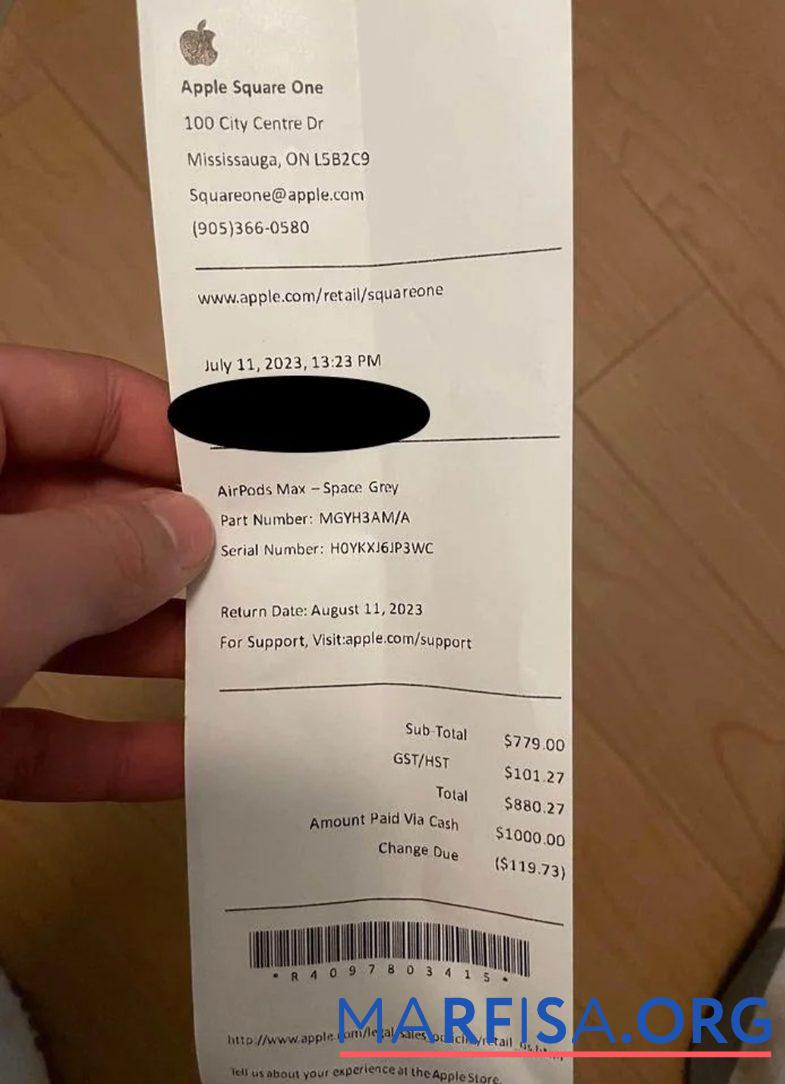 Printable Apple store payment check sample